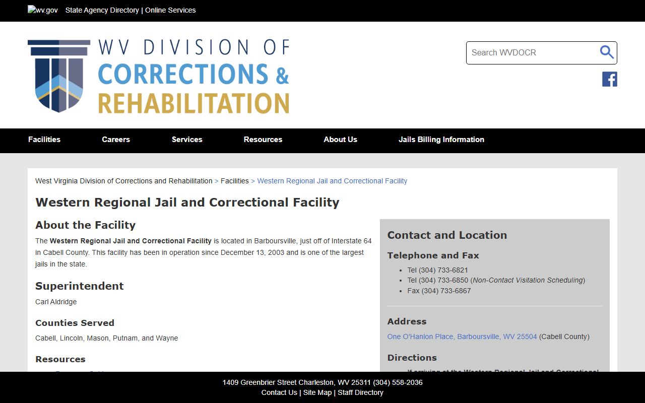 Official Western Regional Jail facility page
