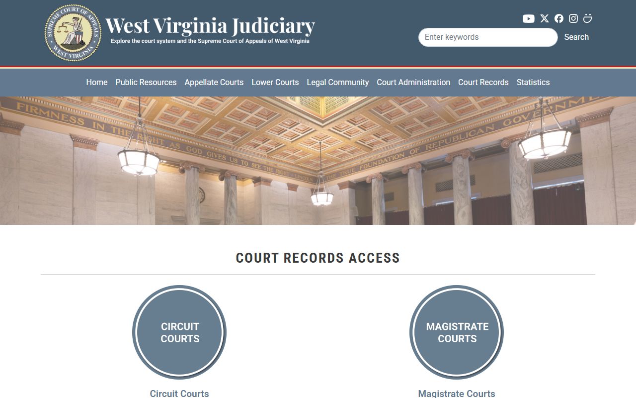 West Virginia Judiciary court record access page