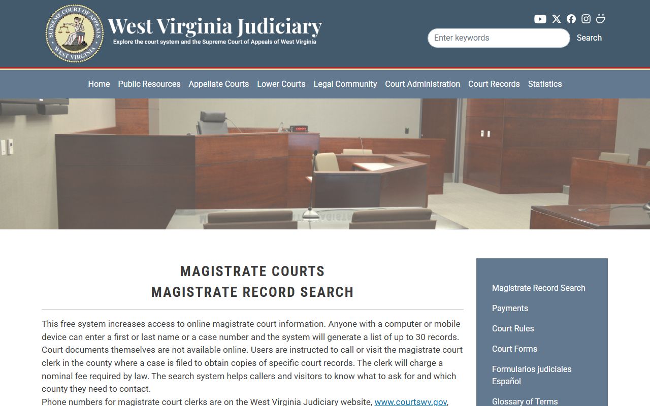 West Virginia magistrate record search information page